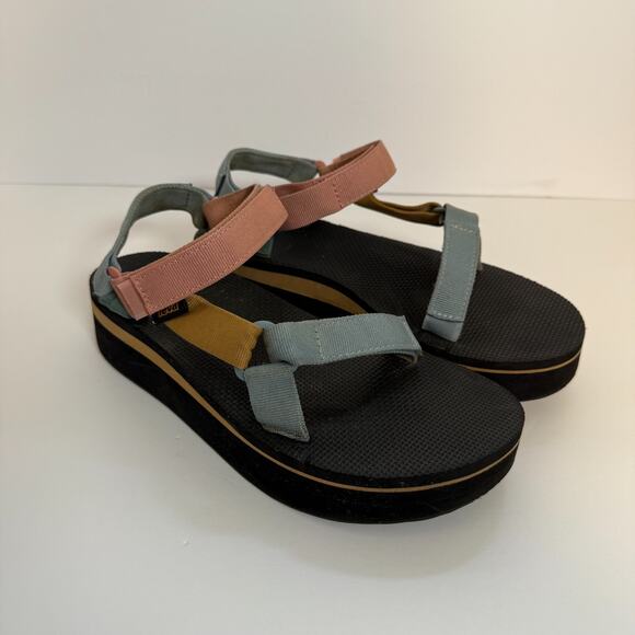 Teva Sandals Womens 10 Pink Blue Platform Universal Slip On Boho Y2K Casual - Picture 1 of 9